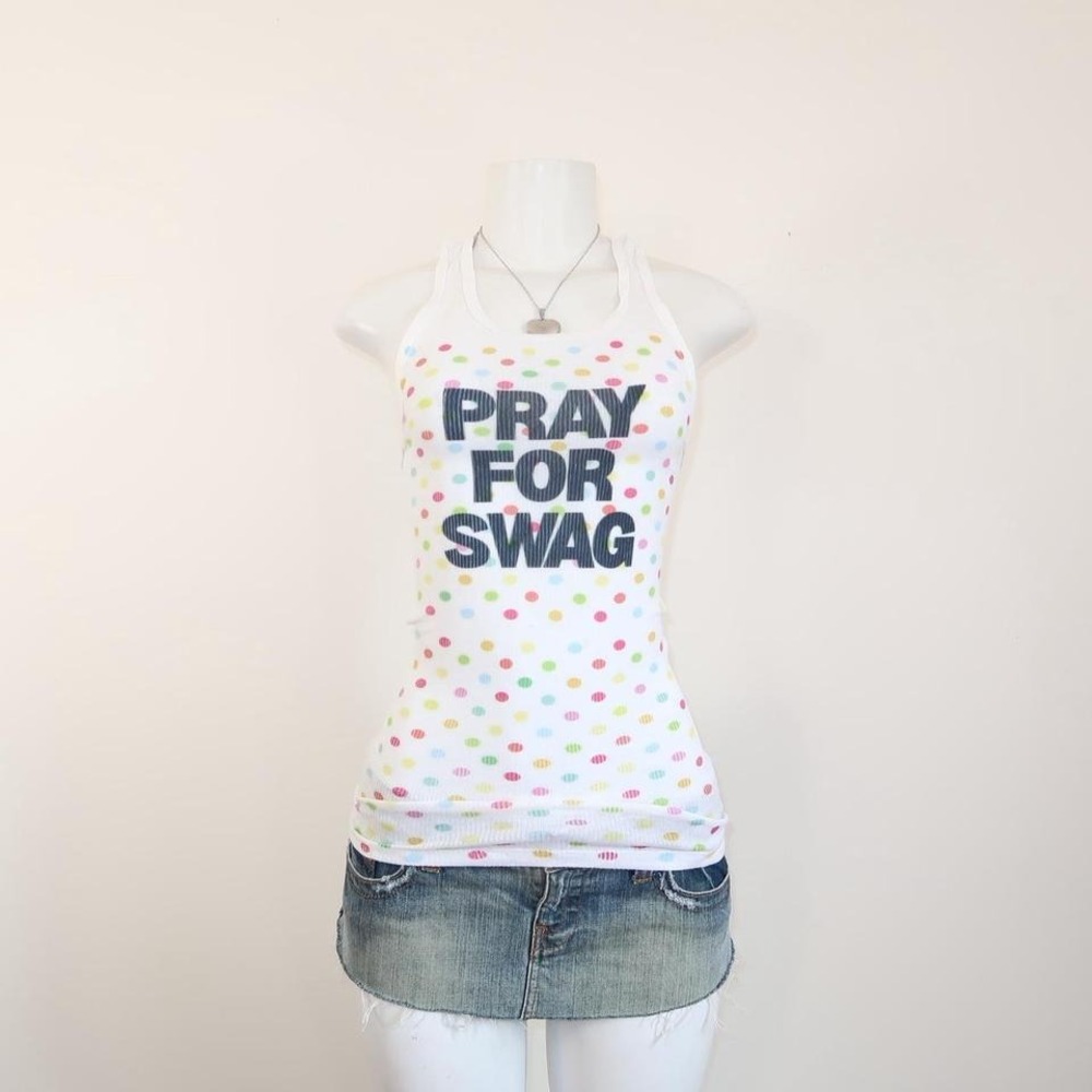 y2k pray for swag graphic tank top rainbow polka dot ribbed cami - Picture 4 of 7
